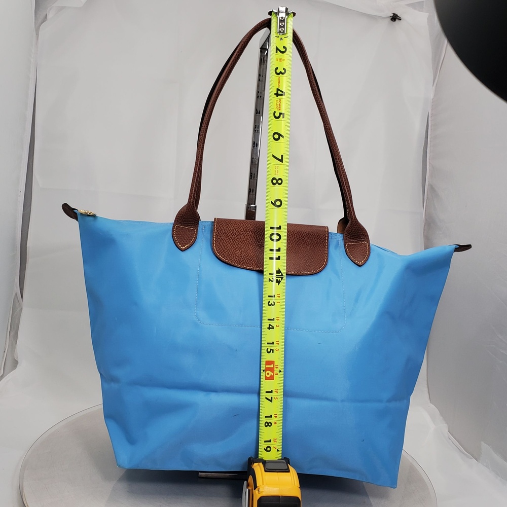 Longchamp Le Pliage Large Nylon Large Shoulder Tote Bag Blue Brown Shopper - Picture 12 of 16